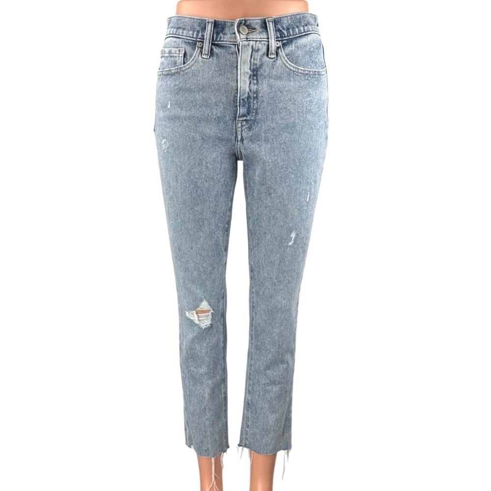 Banana Republic Women's Blue Light Wash Distressed Slim Straight Denim Jeans 26